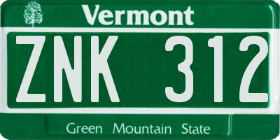 VT license plate ZNK312