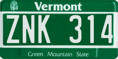 VT license plate ZNK314