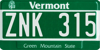 VT license plate ZNK315