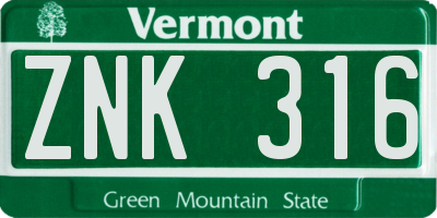 VT license plate ZNK316
