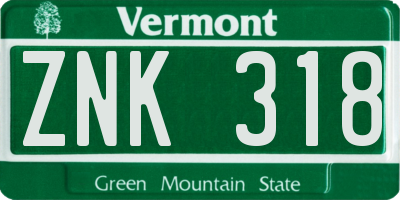 VT license plate ZNK318