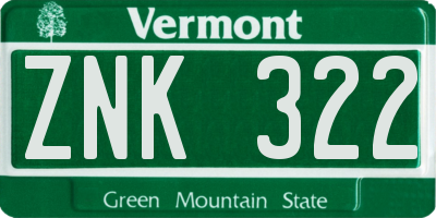 VT license plate ZNK322