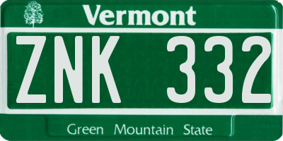 VT license plate ZNK332