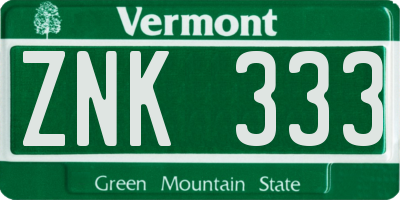 VT license plate ZNK333