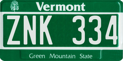 VT license plate ZNK334