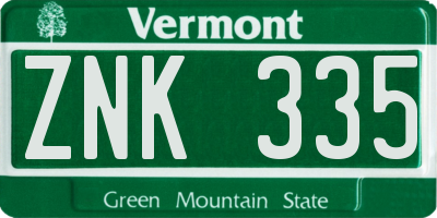 VT license plate ZNK335