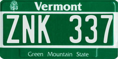 VT license plate ZNK337