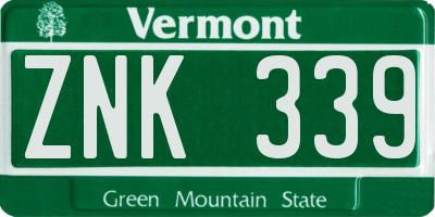 VT license plate ZNK339