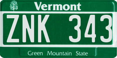 VT license plate ZNK343