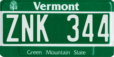 VT license plate ZNK344