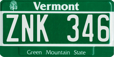 VT license plate ZNK346