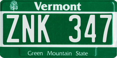 VT license plate ZNK347