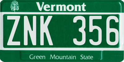 VT license plate ZNK356
