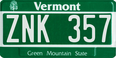 VT license plate ZNK357