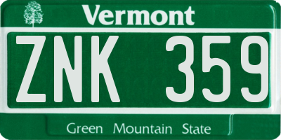 VT license plate ZNK359