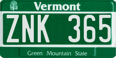VT license plate ZNK365
