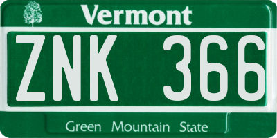 VT license plate ZNK366