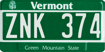 VT license plate ZNK374