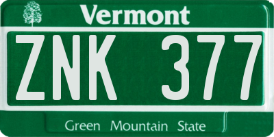 VT license plate ZNK377