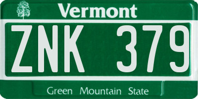 VT license plate ZNK379