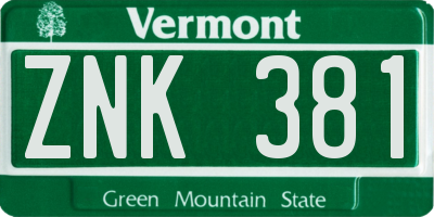 VT license plate ZNK381