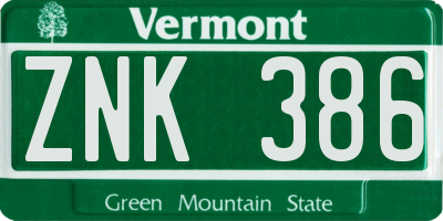 VT license plate ZNK386