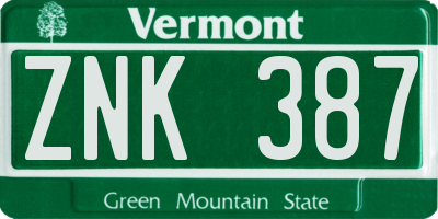 VT license plate ZNK387
