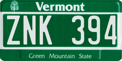 VT license plate ZNK394