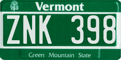 VT license plate ZNK398