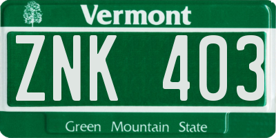 VT license plate ZNK403