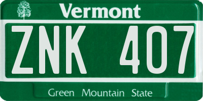 VT license plate ZNK407