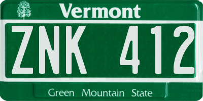 VT license plate ZNK412