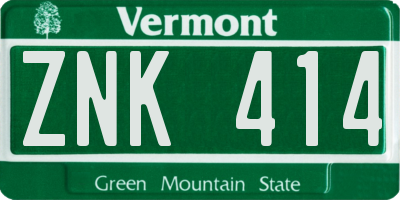 VT license plate ZNK414
