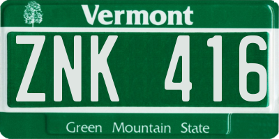 VT license plate ZNK416