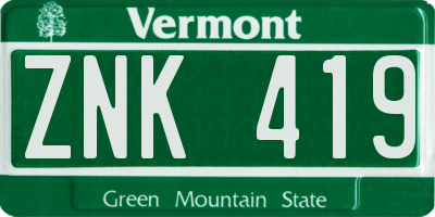 VT license plate ZNK419