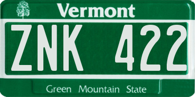 VT license plate ZNK422
