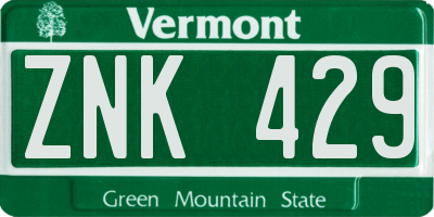 VT license plate ZNK429