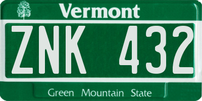 VT license plate ZNK432