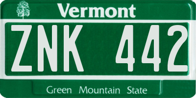 VT license plate ZNK442