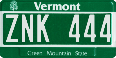 VT license plate ZNK444