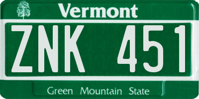 VT license plate ZNK451