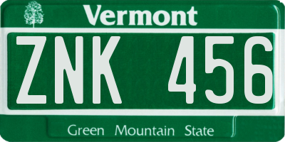 VT license plate ZNK456