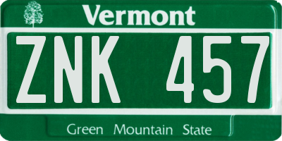 VT license plate ZNK457