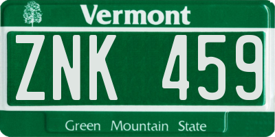 VT license plate ZNK459