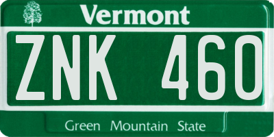 VT license plate ZNK460