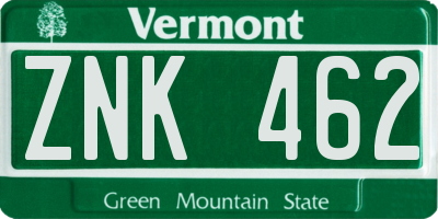 VT license plate ZNK462
