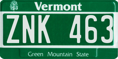 VT license plate ZNK463
