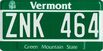 VT license plate ZNK464