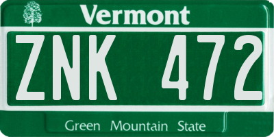 VT license plate ZNK472