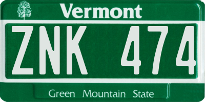 VT license plate ZNK474